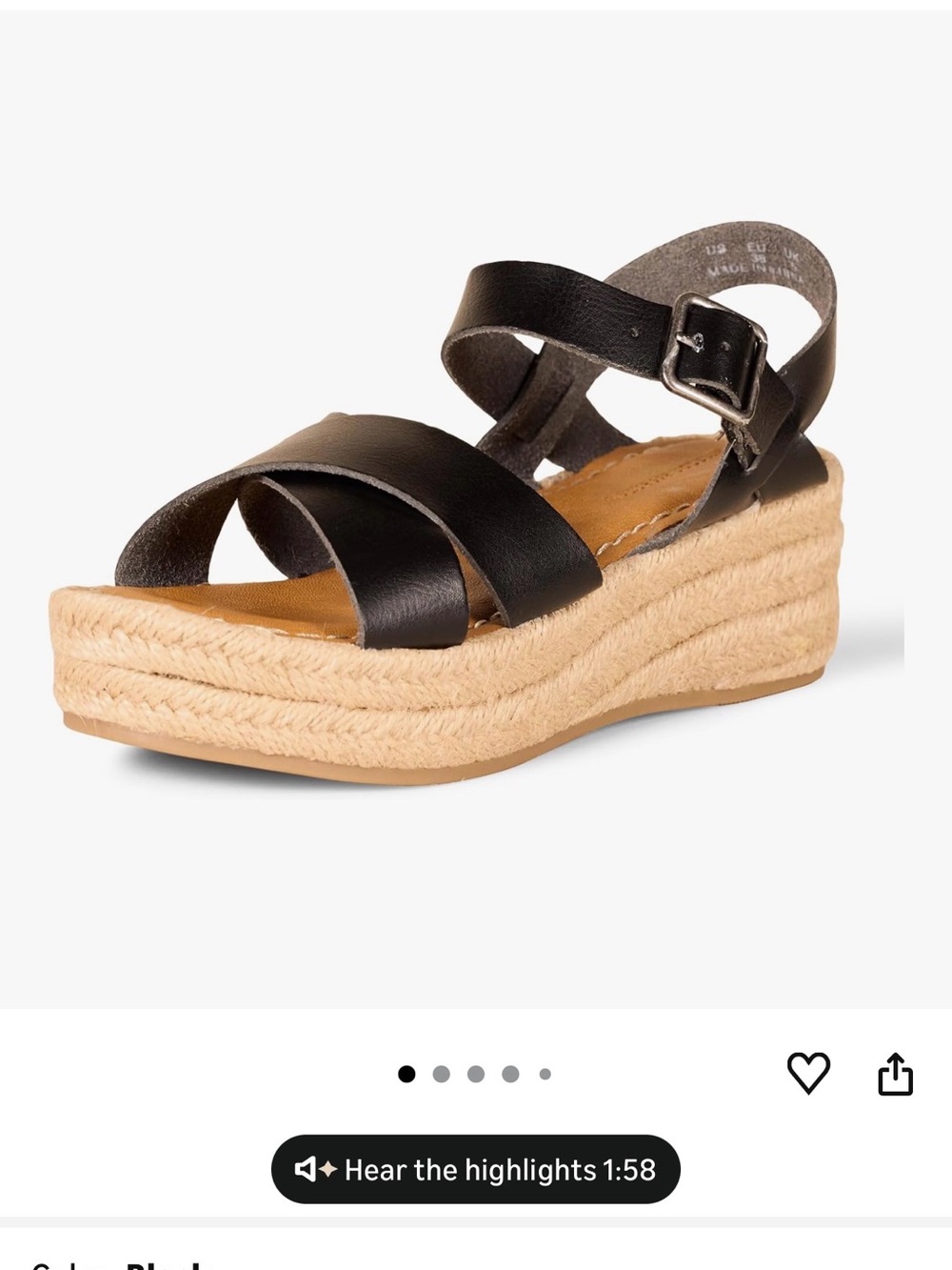 Amazon Essentials Black Platform Espadrille Sandal with Buckle Strap